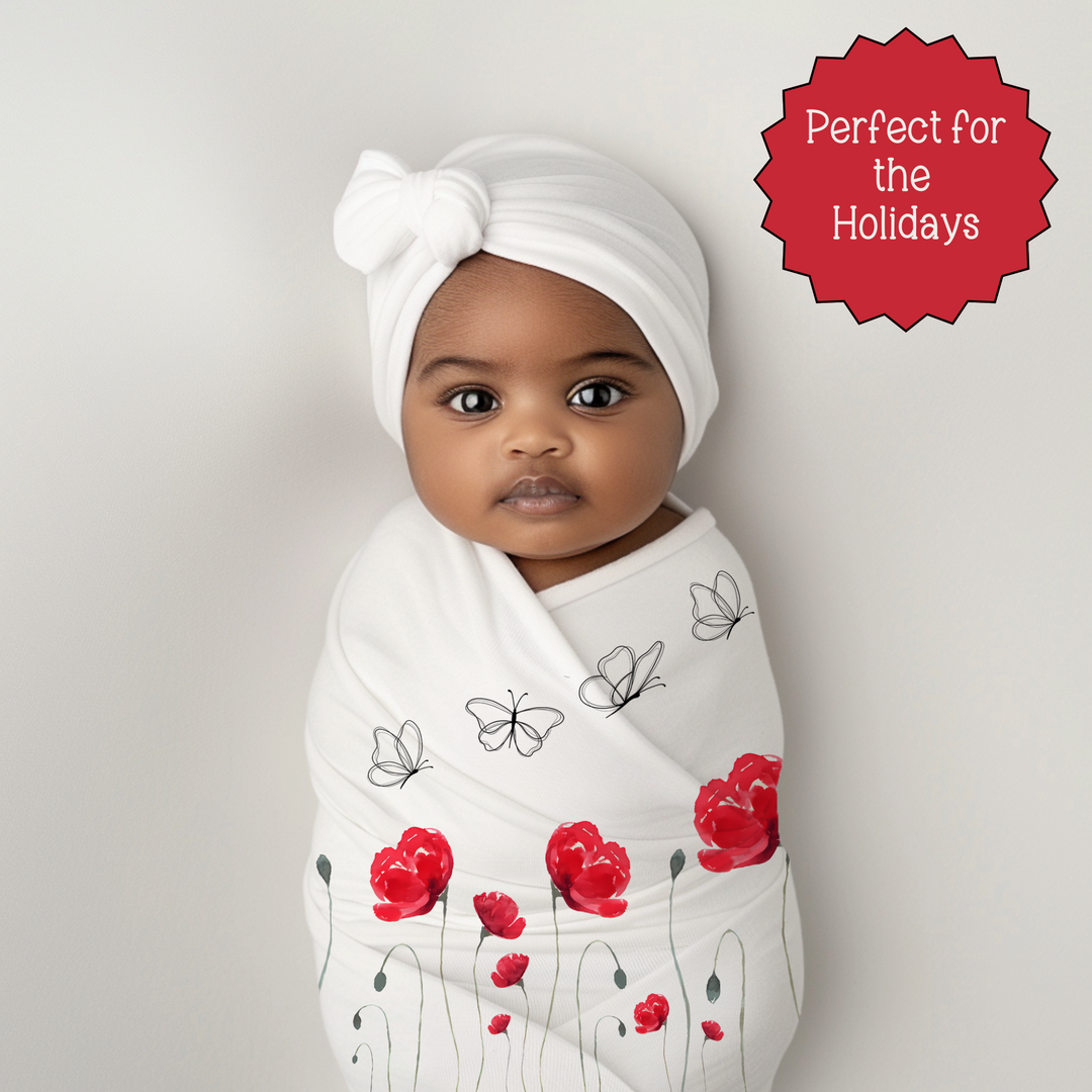 Red Flower Swaddle Blanket