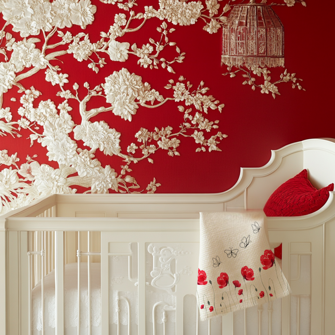 Red Flower Swaddle Blanket