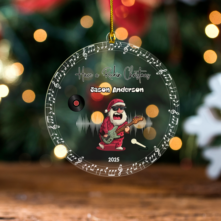 Santa Playing the Guitar Christmas Ornament