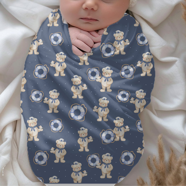 Teddy Bear Sailor Swaddle Blanket