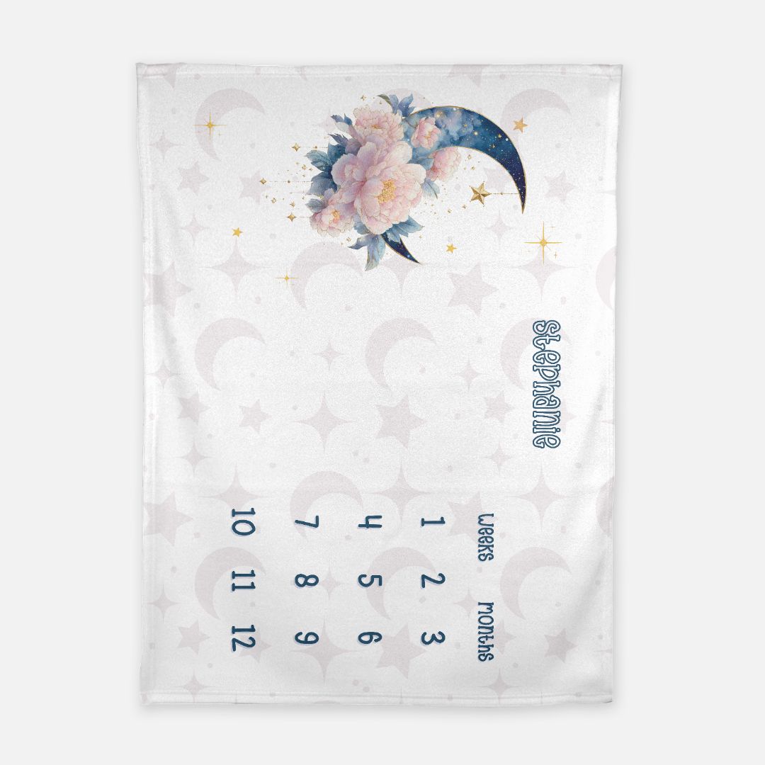 Floral Crescent Moon Milestone Blanket