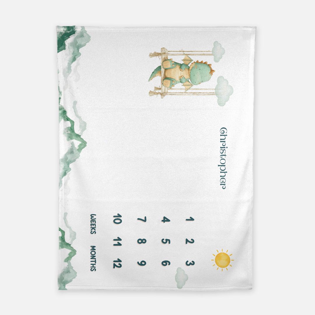 Dinosaur on a Swing Milestone Blanket