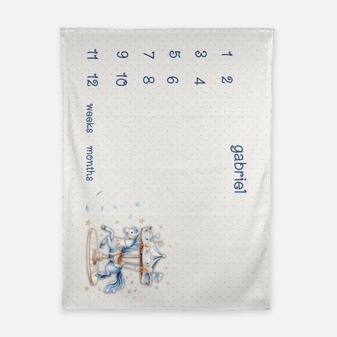 Blue Carousel Milestone Blanket