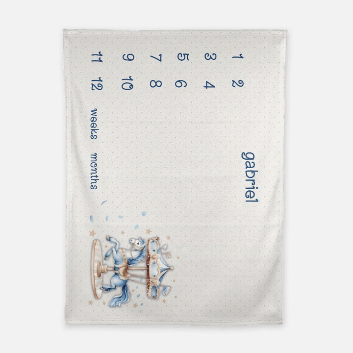 Blue Carousel Milestone Blanket