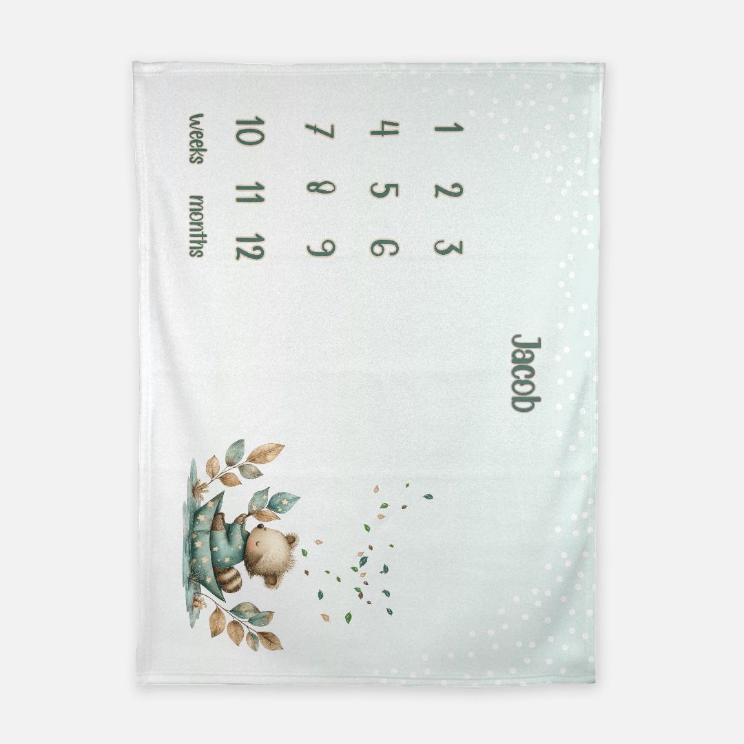 Row Boat Raccoon Milestone Blanket