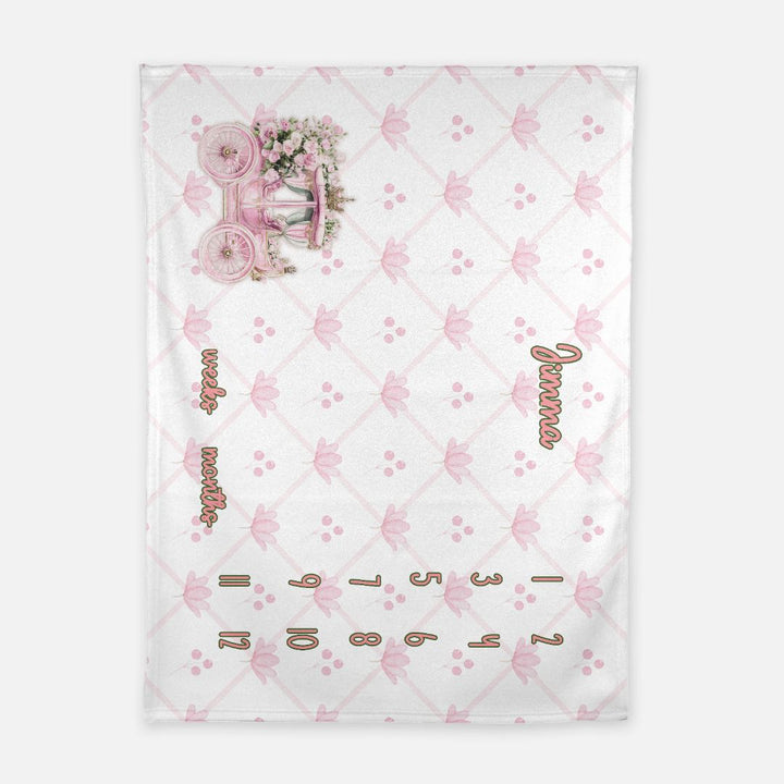 Pink Floral Carriage Milestone Blanket