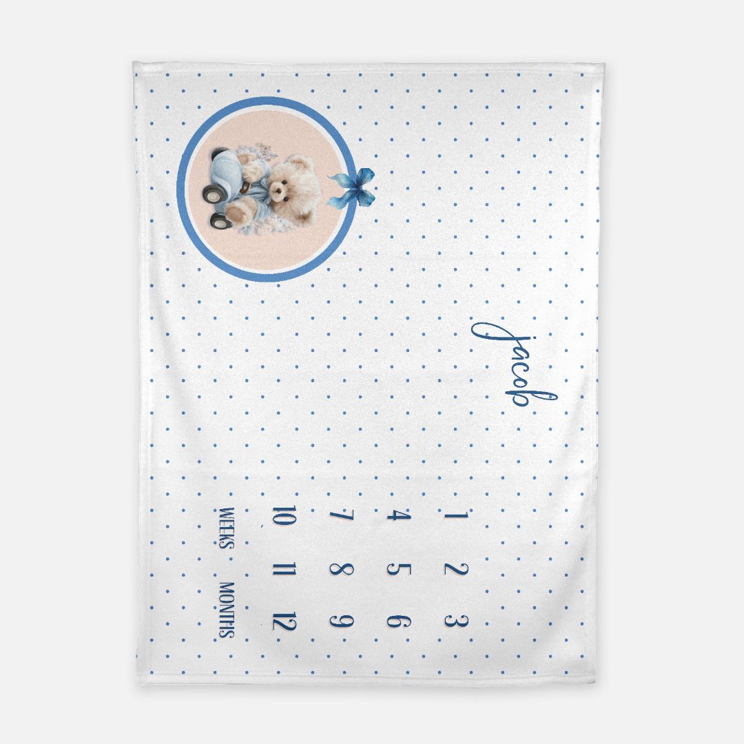 Blue Teddy Driver Milestone Blanket