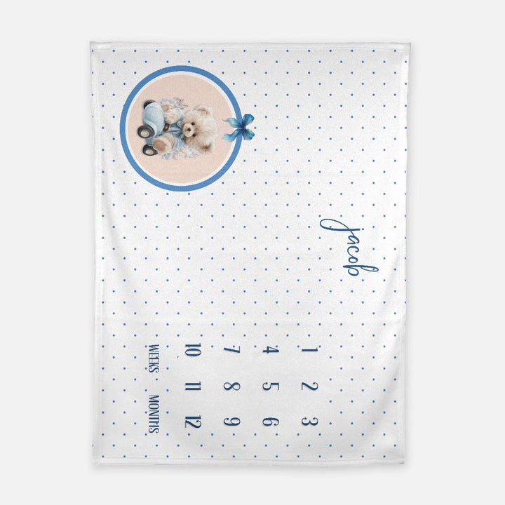 Blue Teddy Driver Milestone Blanket
