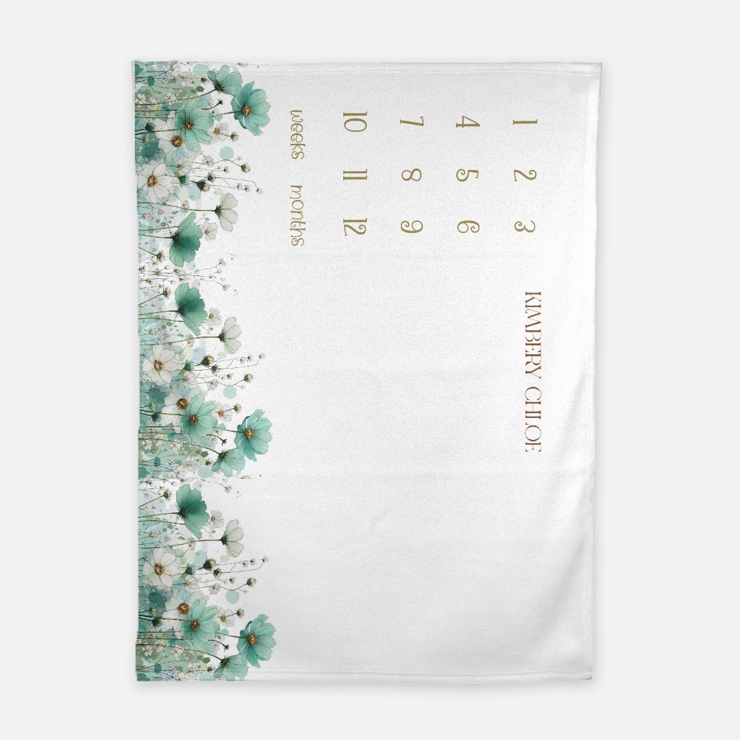 Boho Green Floral Milestone Blanket