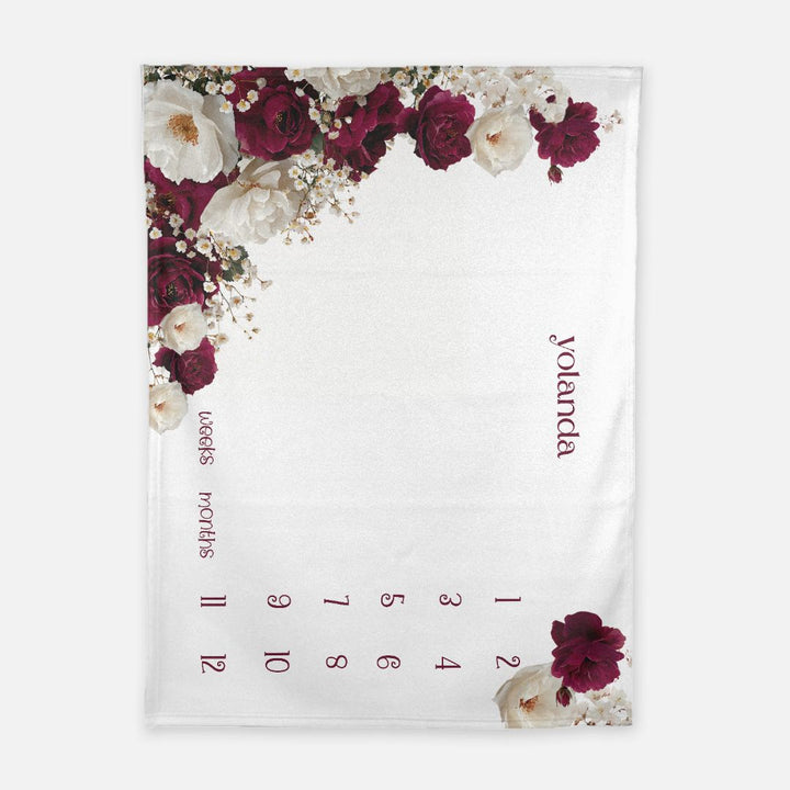 Burgundy and White Floral Milestone Blanket
