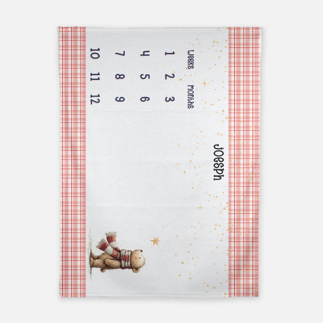 Plaid Teddy Bear Milestone Blanket