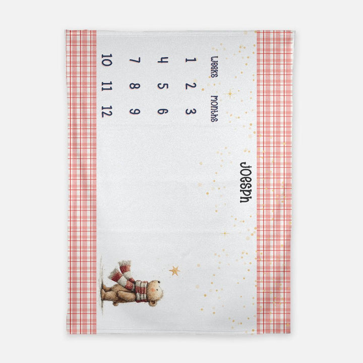 Plaid Teddy Bear Milestone Blanket