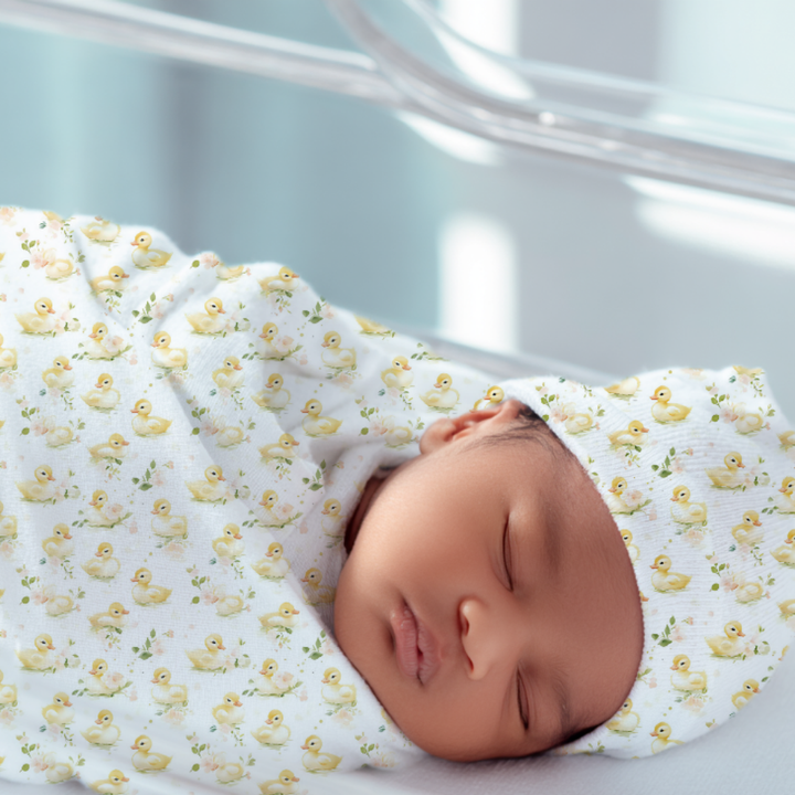 Baby Duckling Swaddle Blanket & Beanie Hat Set