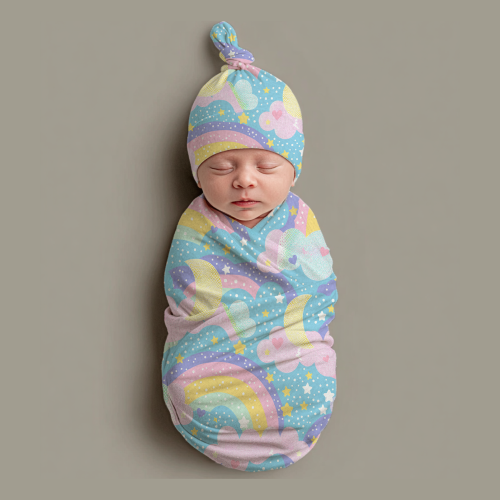 Whimsical Baby Swaddle Blanket & Beanie Hat Set