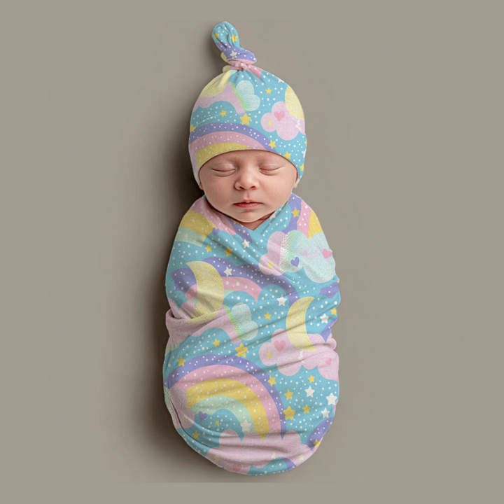 Whimsical Baby Swaddle Blanket & Beanie Hat Set