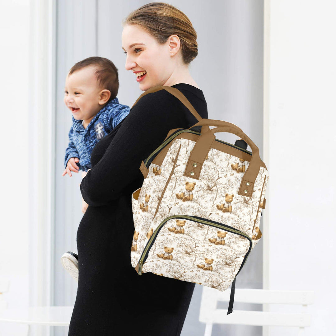 Toile Teddy Bear Diaper Bag