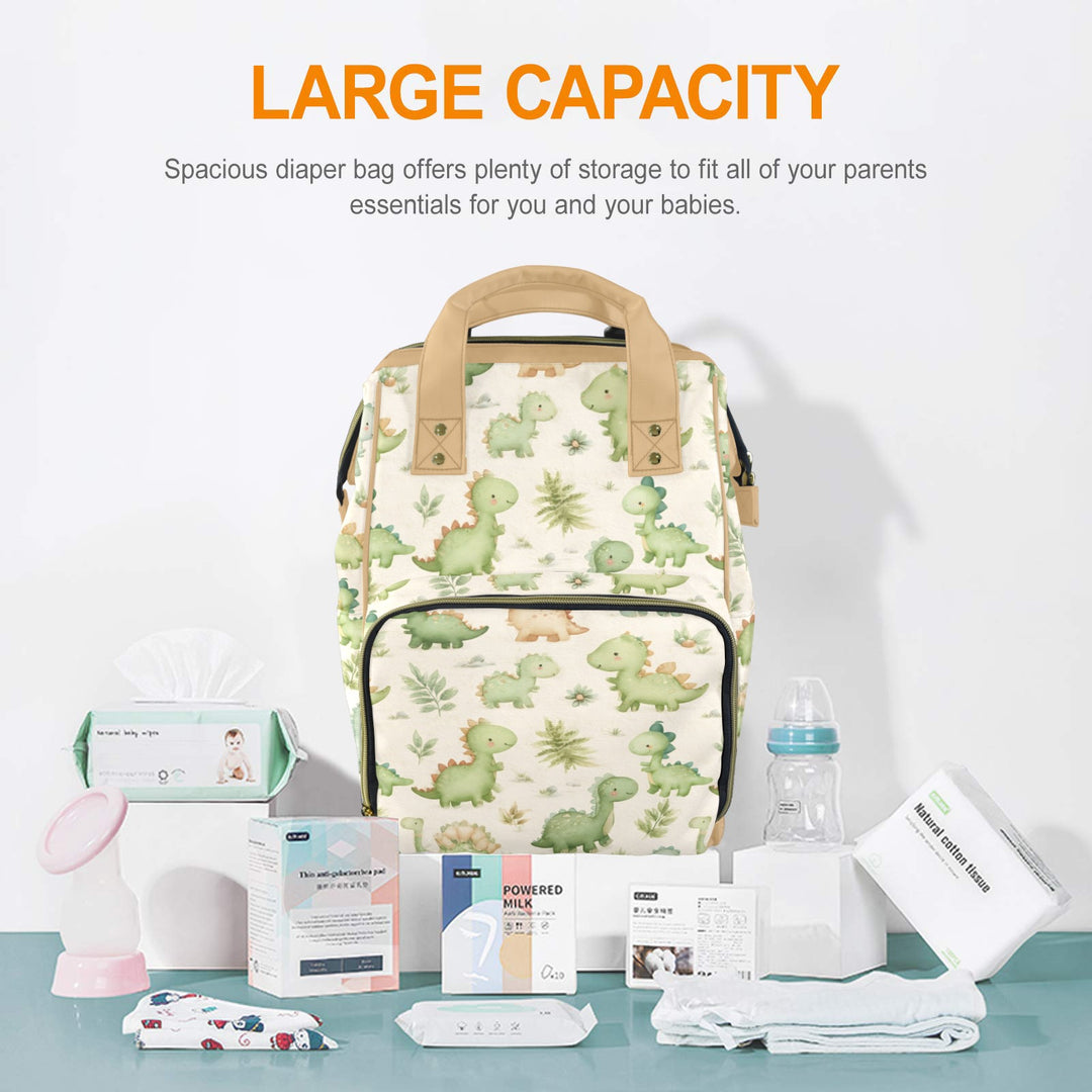 Tan Dinosaur Friends Diaper Bag