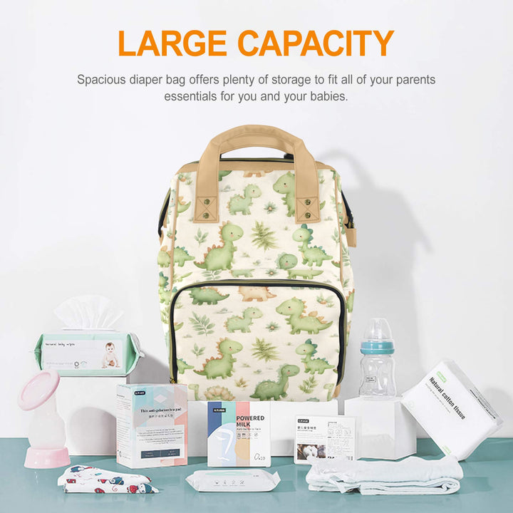 Tan Dinosaur Friends Diaper Bag