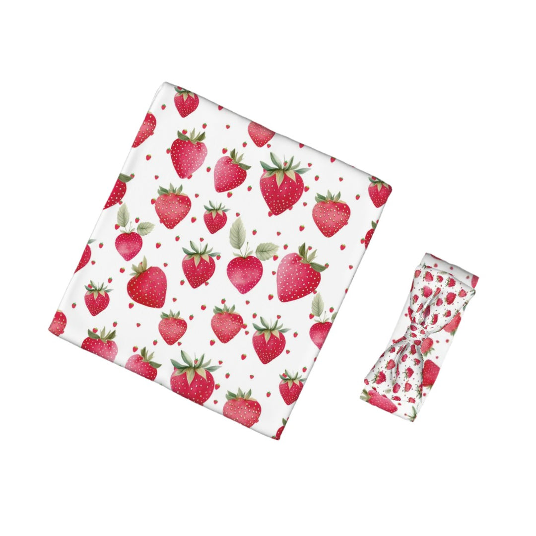Strawberry Baby Headbands & Swaddle Blanket Set