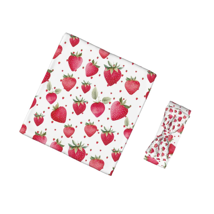 Strawberry Baby Headbands & Swaddle Blanket Set