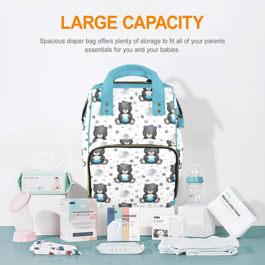 Black Bear and Balloons Diaper Bag