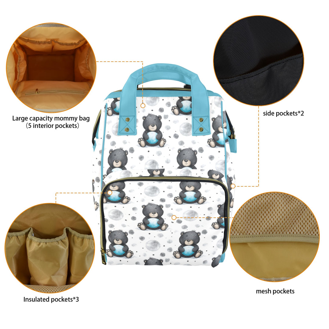 Black Bear and Balloons Diaper Bag