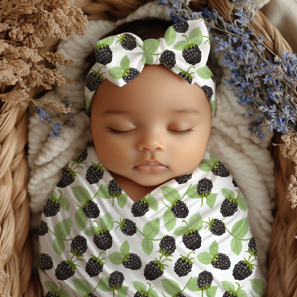 Blackberry Baby Headbands & Swaddle Blanket Set