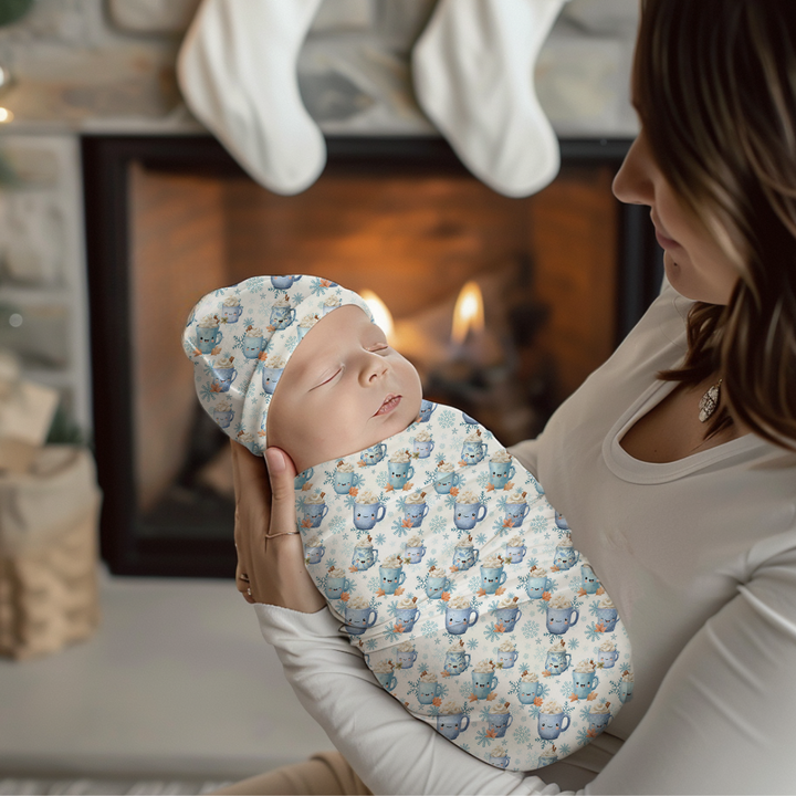 Blue Cocoa and Mugs Cocoon Baby Swaddle set