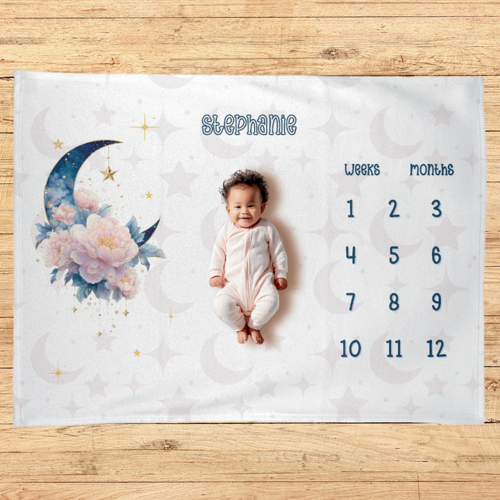 Floral Crescent Moon Milestone Blanket