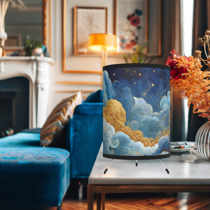 Golden Clouds Night Sky Tripod Lamp