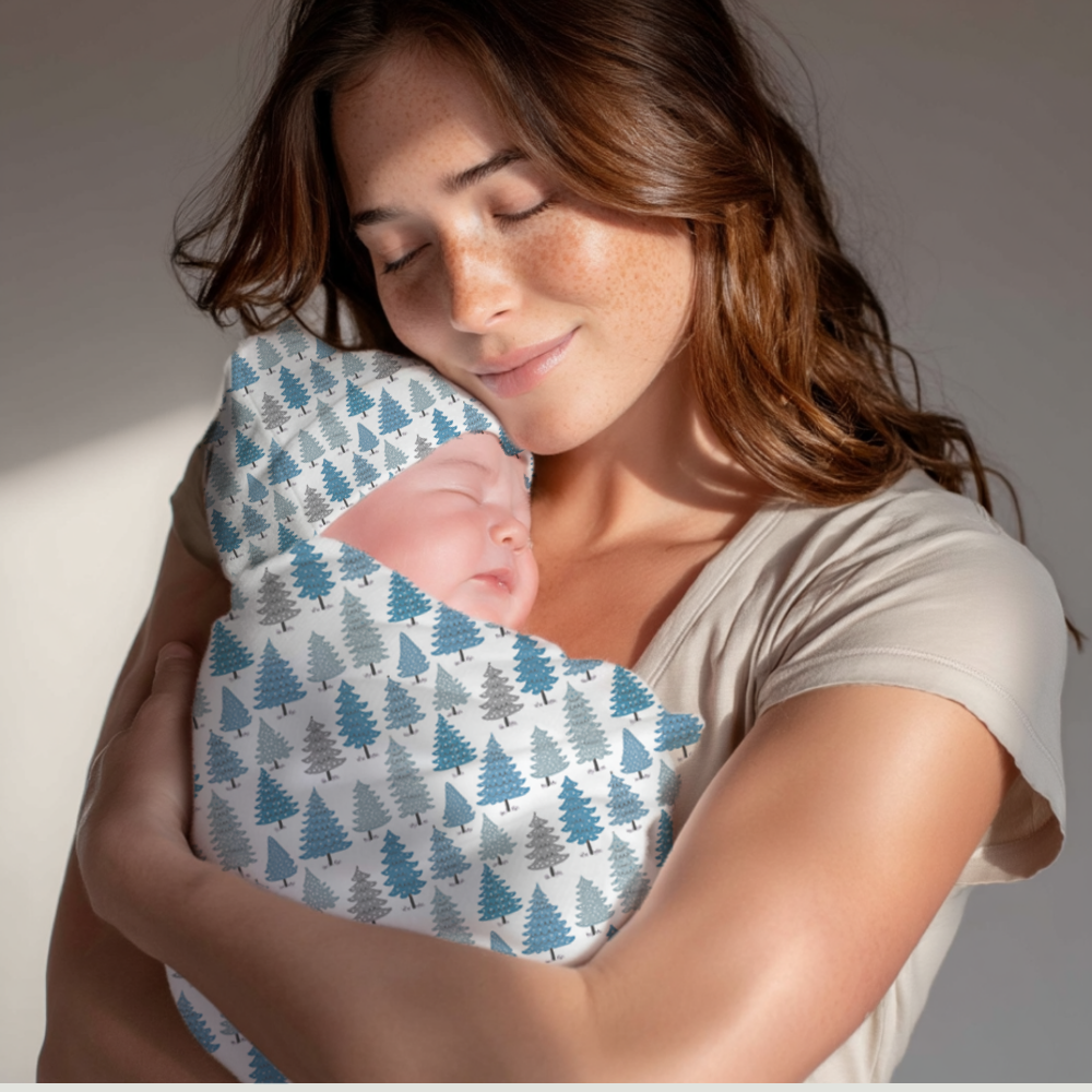 Blue Christmas Tree Cocoon Baby Swaddle Set