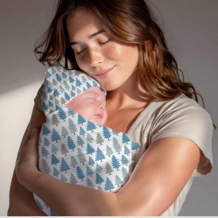 Blue Christmas Tree Cocoon Baby Swaddle Set