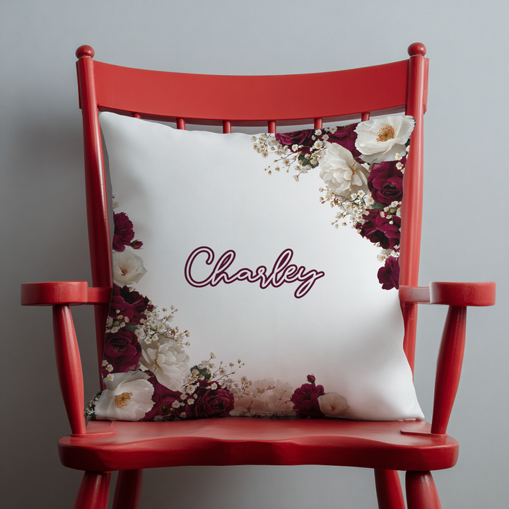 Burgundy and White Flowers Throw Pillow Covers
