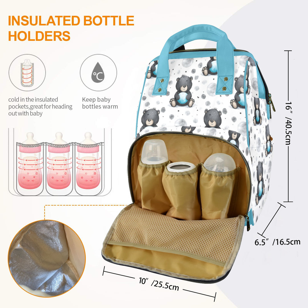 Black Bear and Balloons Diaper Bag