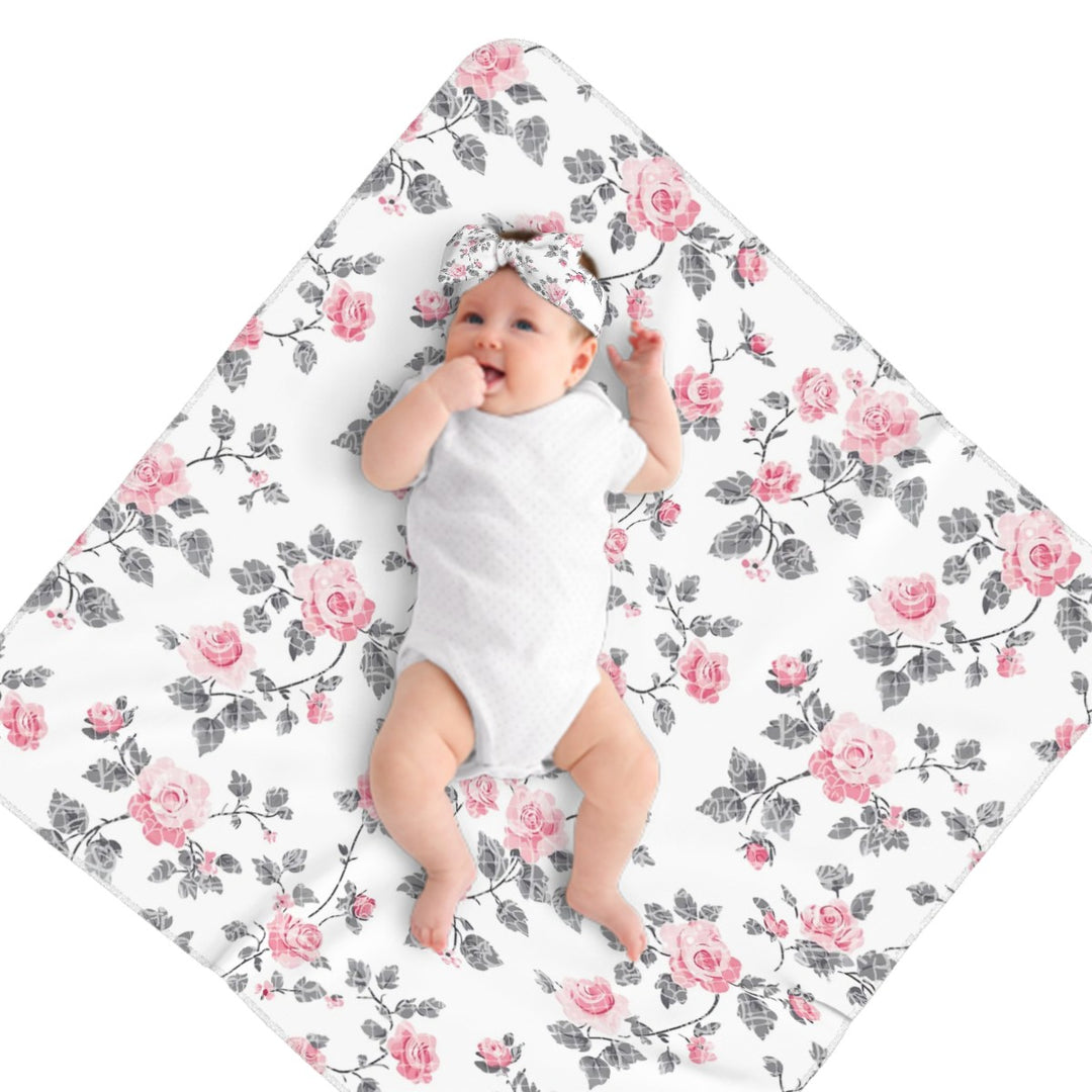 Roses and Lace Baby Headbands & Swaddle Blanket Set