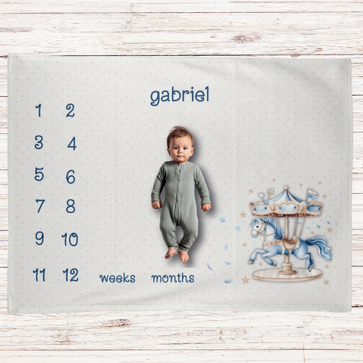 Blue Carousel Milestone Blanket