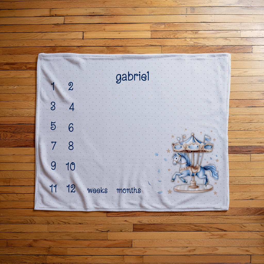 Blue Carousel Milestone Blanket