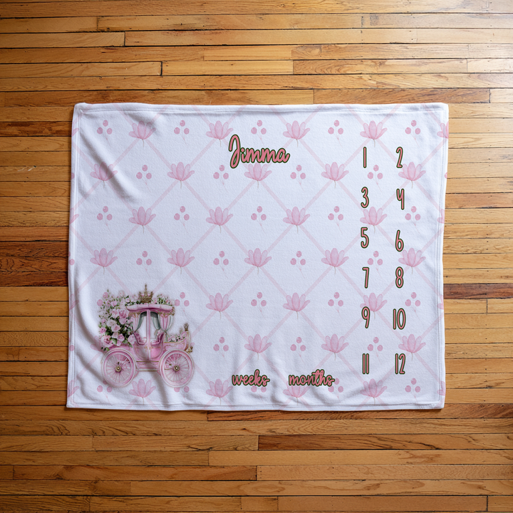 Pink Floral Carriage Milestone Blanket