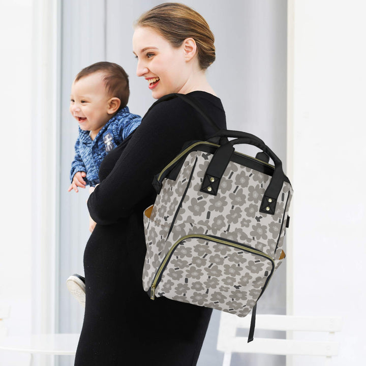 Grey Flower Diaper Bag