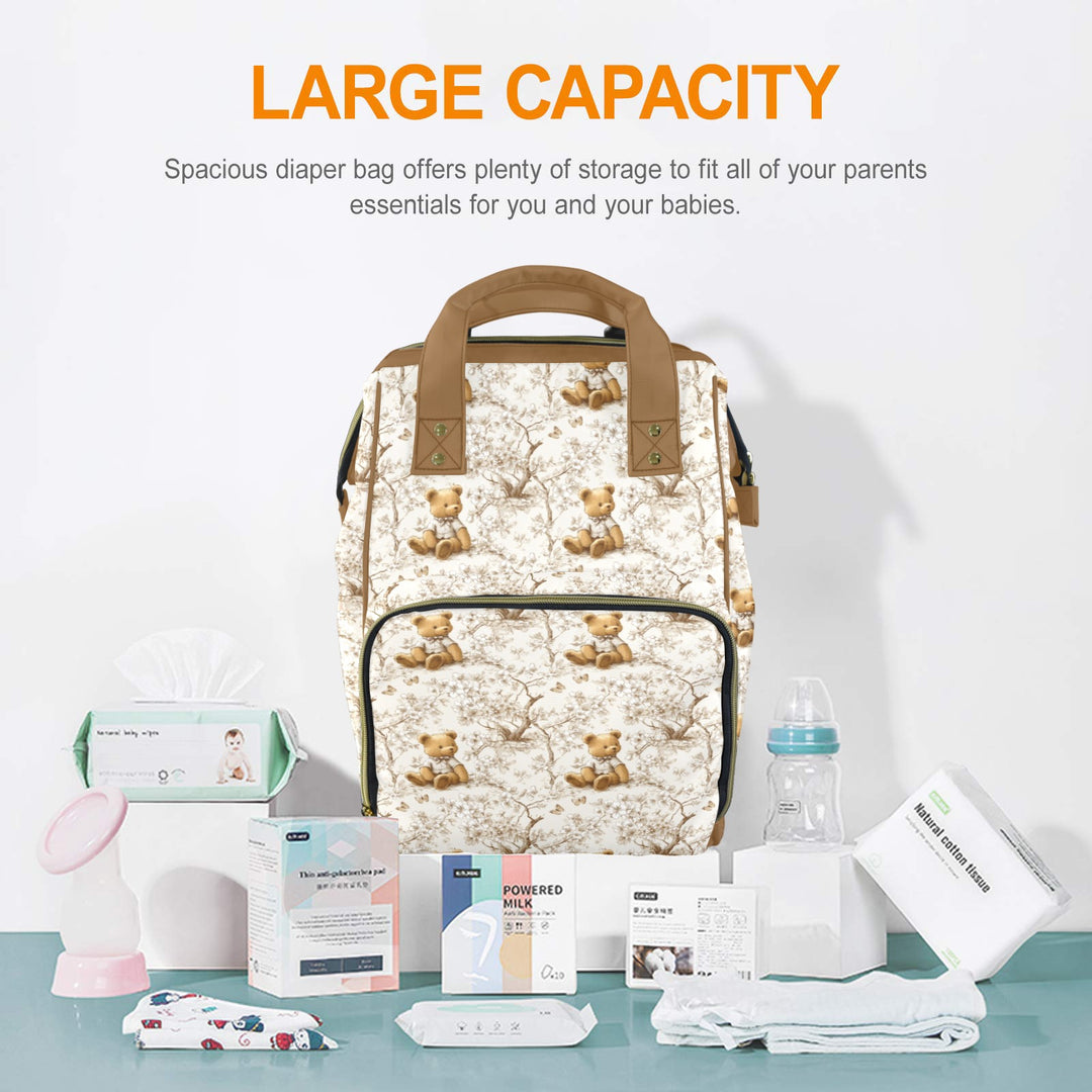 Toile Teddy Bear Diaper Bag