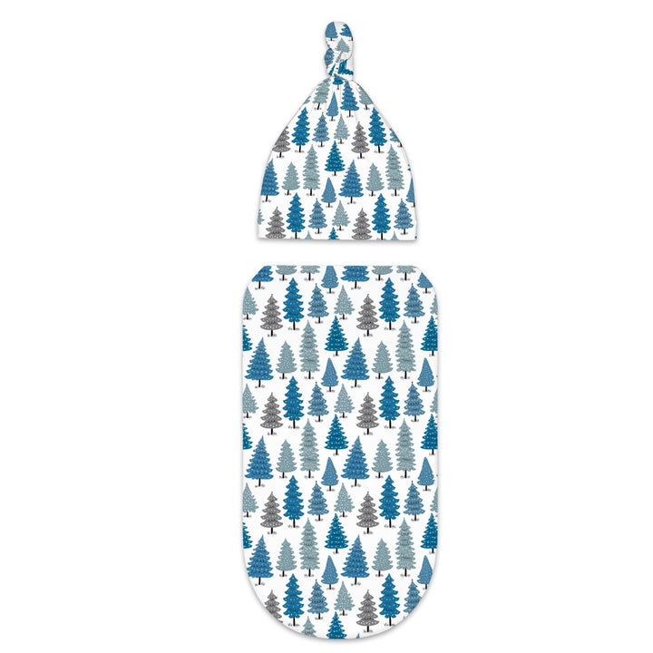 Blue Christmas Tree Cocoon Baby Swaddle Set