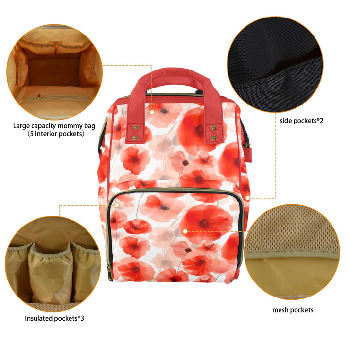Poppy Flower Diaper Bag