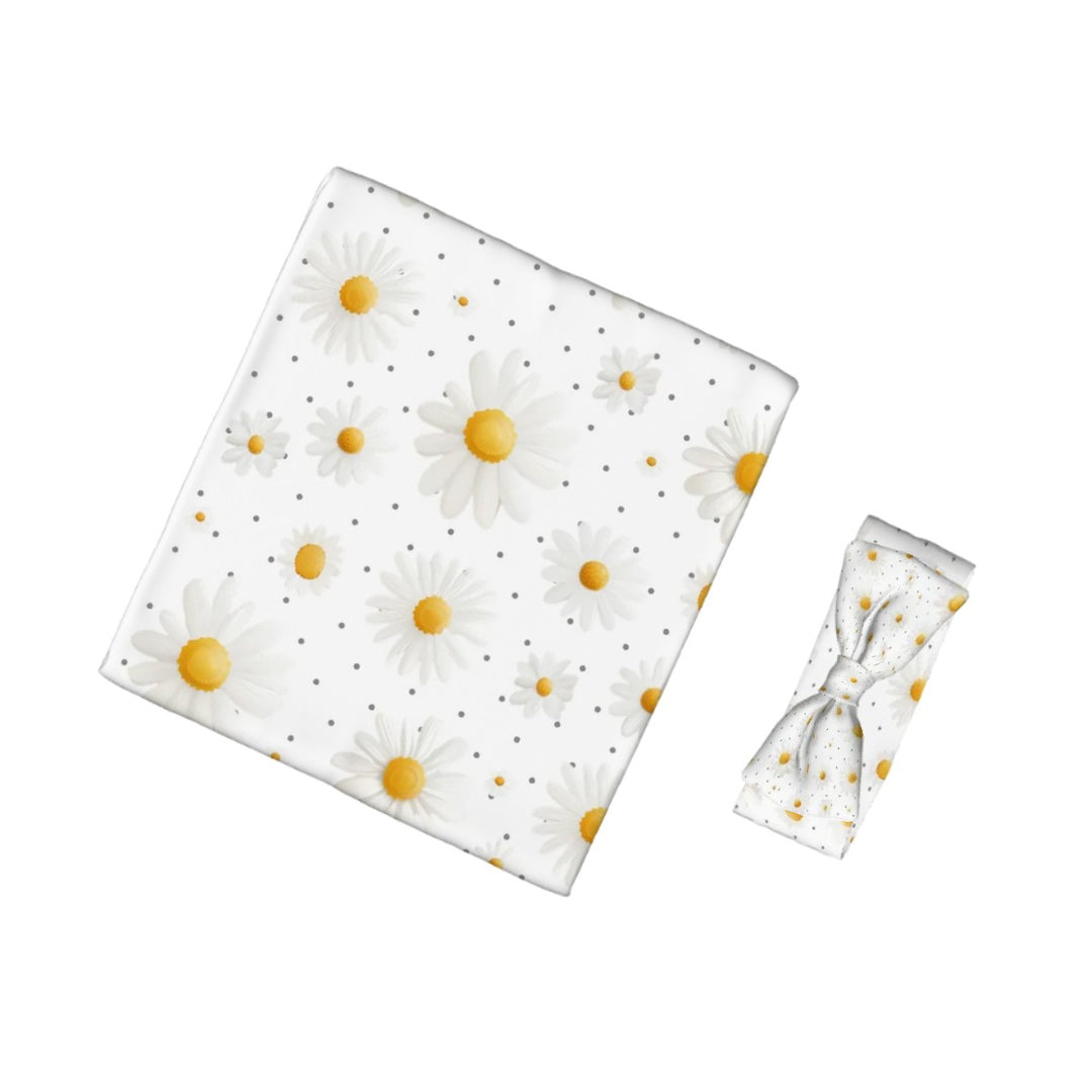 Daisy Baby Headbands & Swaddle Blanket Set