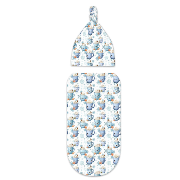 Blue Cocoa and Mugs Cocoon Baby Swaddle set
