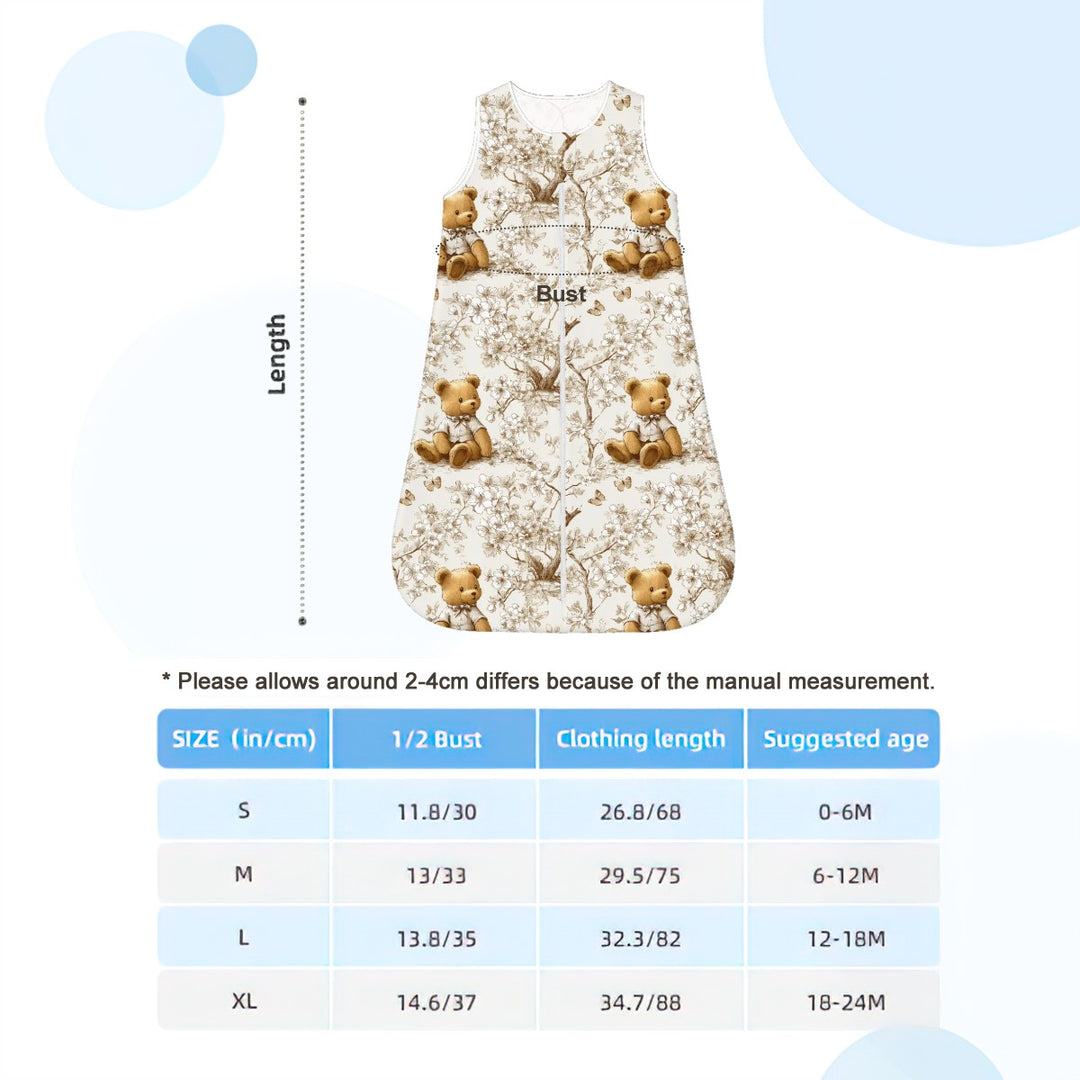 Teddy bear Toile Sleeveless Baby Sleep Sack
