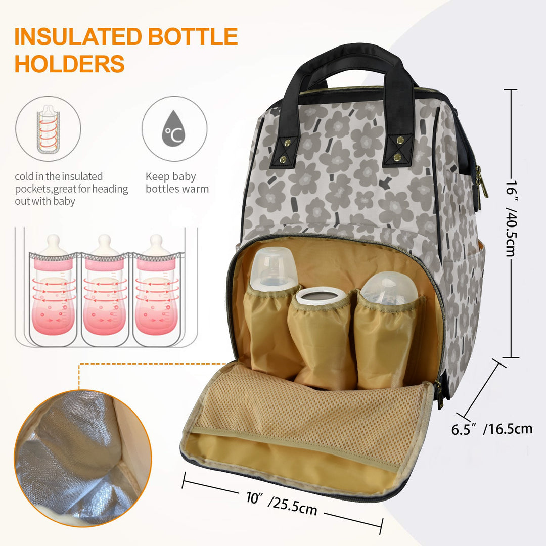 Grey Flower Diaper Bag