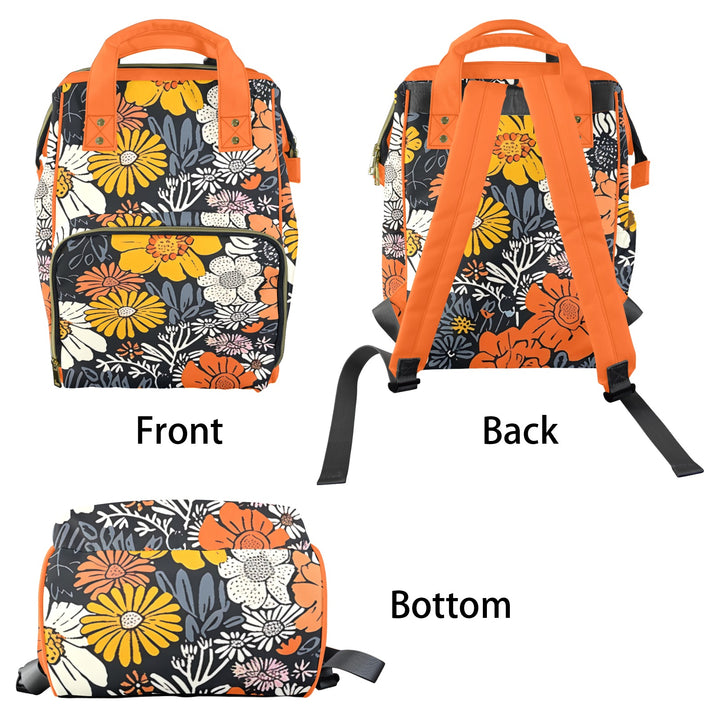 Boho Black Flowers Diaper Bag