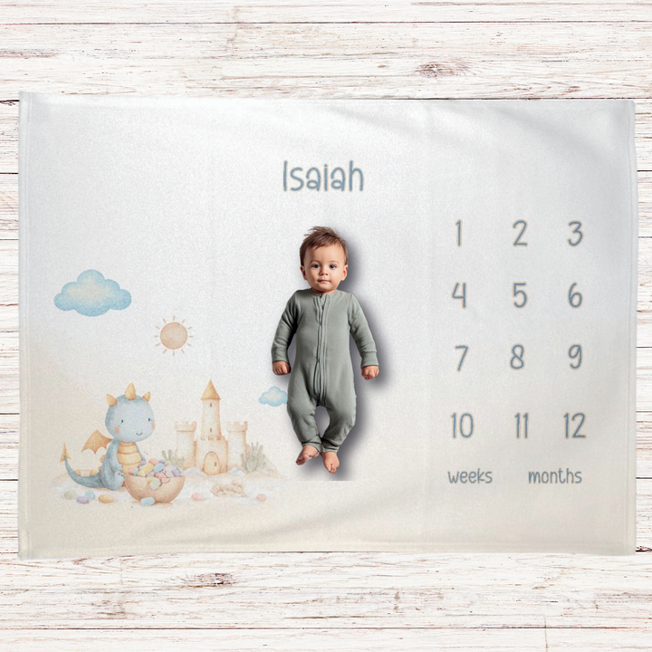 Dinosaur Castle Milestone Blanket