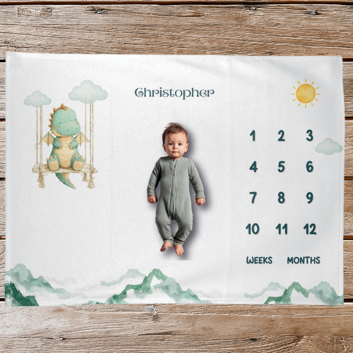 Dinosaur on a Swing Milestone Blanket