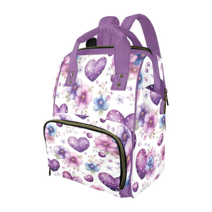 Purple Hearts and Flowers Diaper Bag